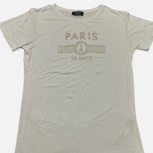 ATTITUDE Paris Rhinestone Graphic Tee - Cream